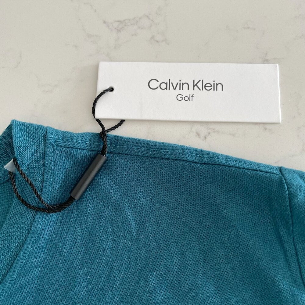 Calvin Klein Golf SS Crew Nk 100% Polyester CK Logo Tech T Shirt Teal Green Sz S - Picture 7 of 12